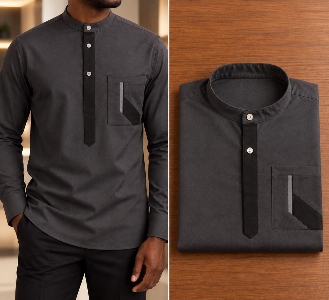 Tunique anthracite à patte noire — gris anthracite, portée et pliée