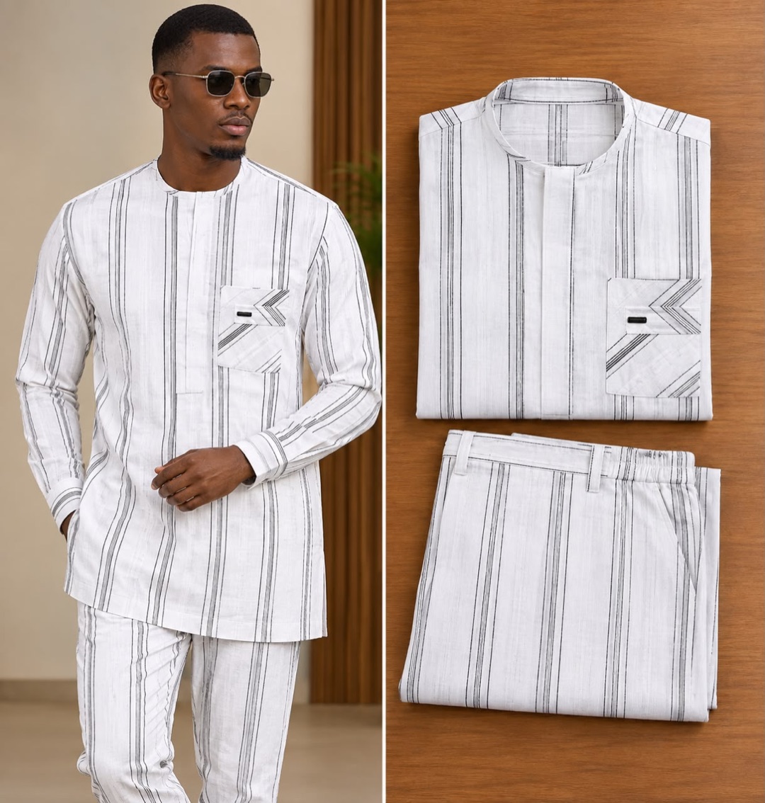 Ensemble blanc rayé noir — blanc rayé noir, tunique et pantalon